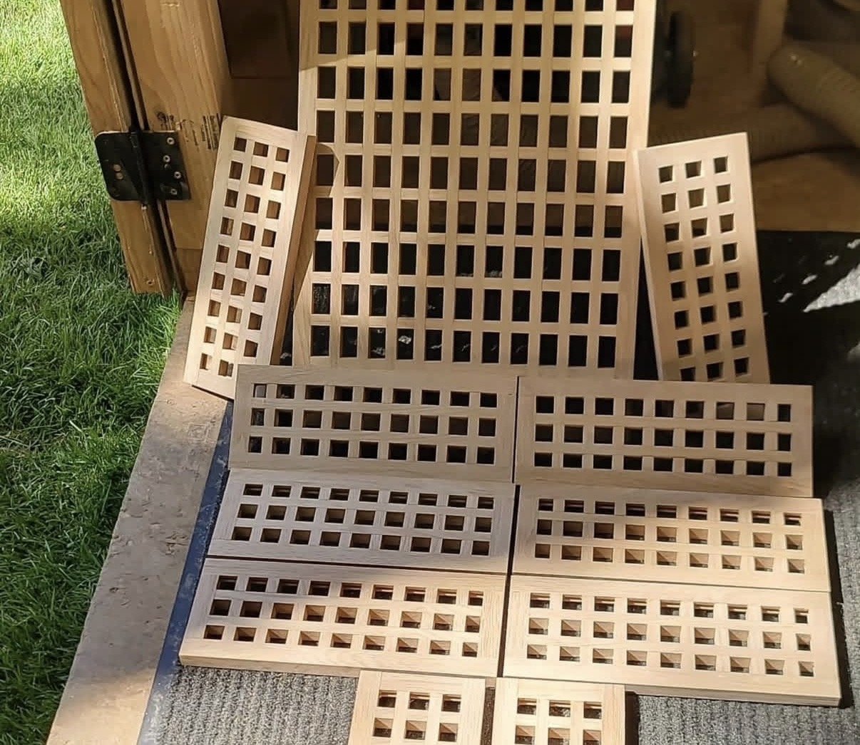 Large production batch of custom lattice wood vents
